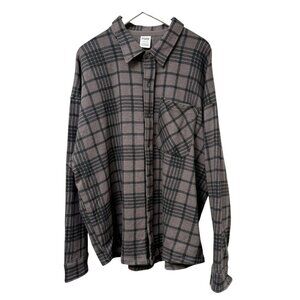 PINK Victoria's Secret Fleece Shirt XL Taupe Black Check Sweatshirt Womens Top